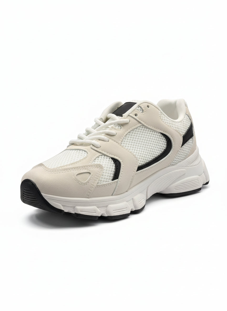 White & Black Mesh Running Shoes