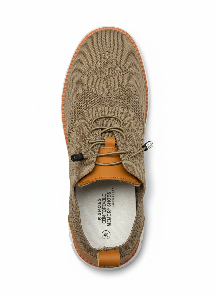 Brown Knit Sneakers with Elastic No-Tie Laces