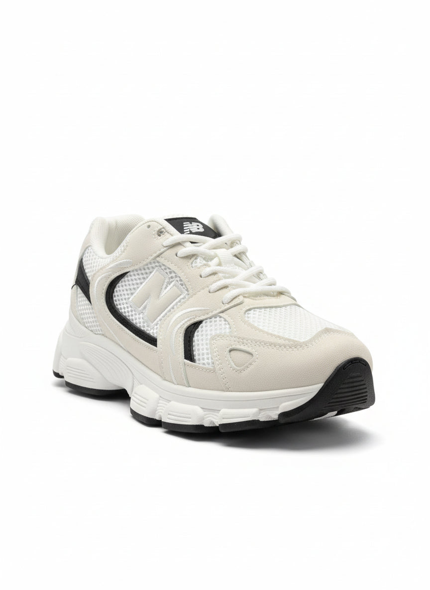 White & Black Mesh Running Shoes