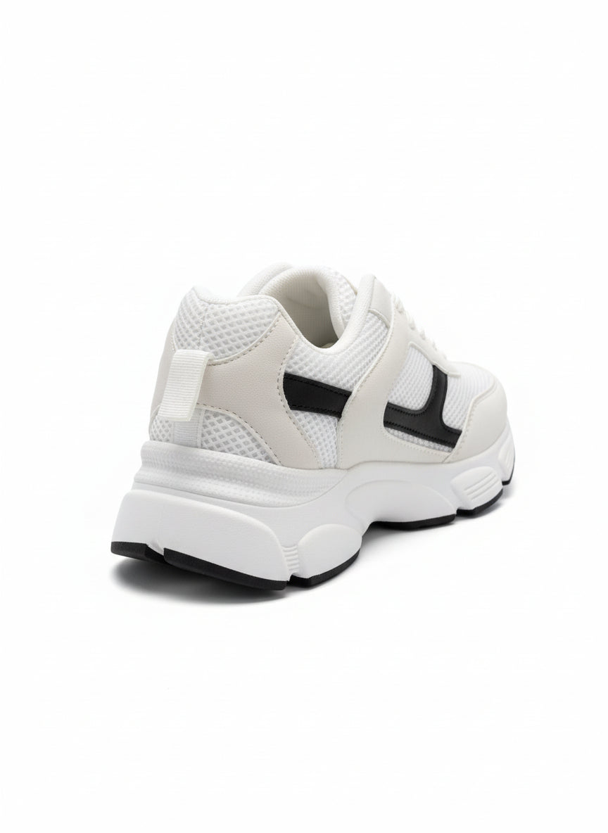 White & Black Mesh Running Shoes