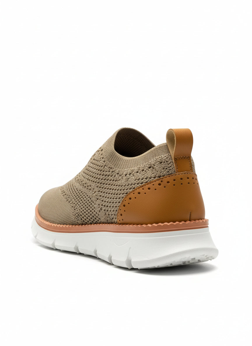 Brown Knit Sneakers with Elastic No-Tie Laces