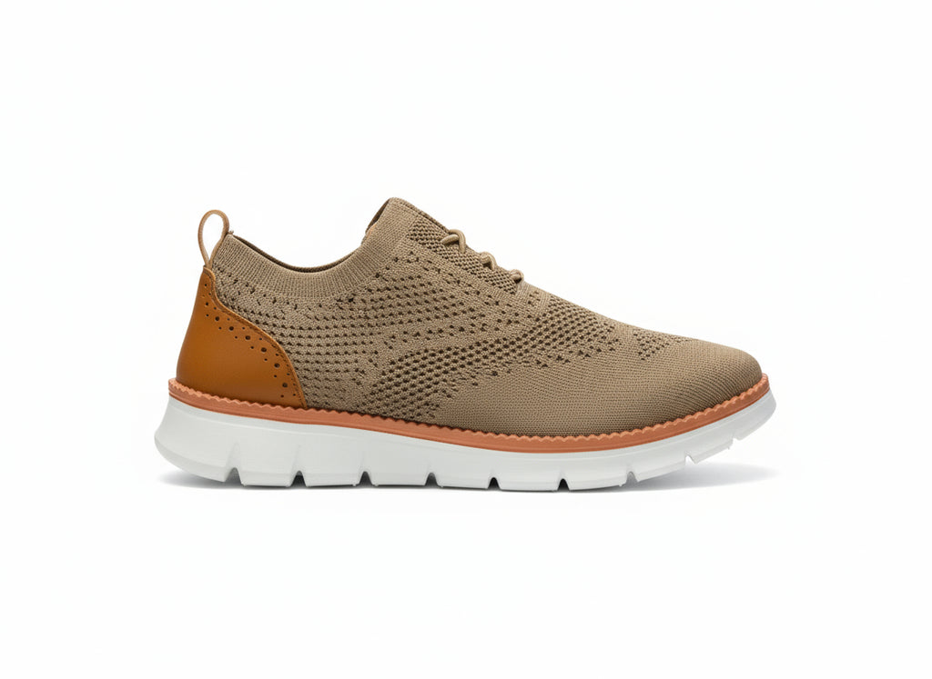 Brown Knit Sneakers with Elastic No-Tie Laces