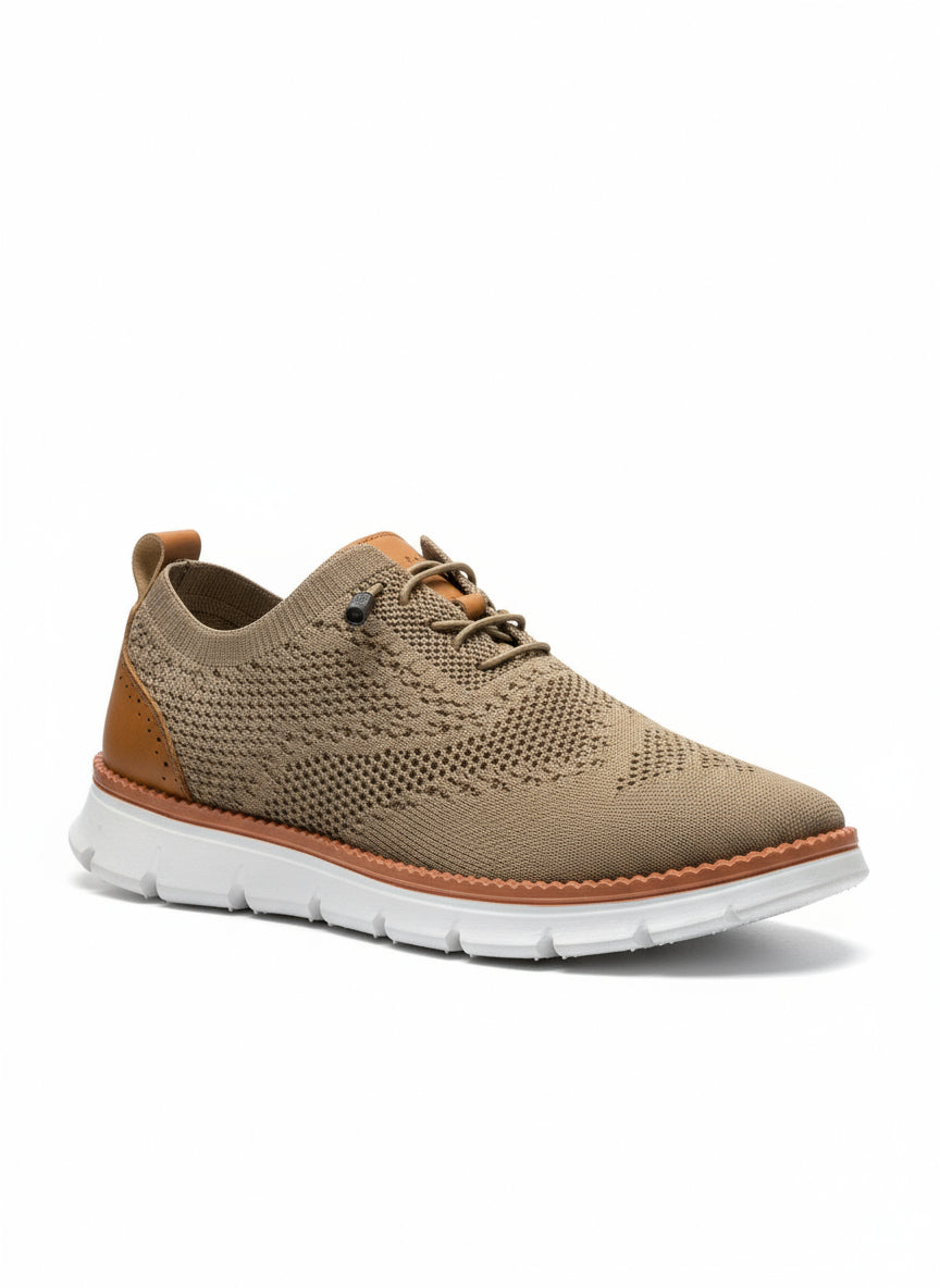 Brown Knit Sneakers with Elastic No-Tie Laces