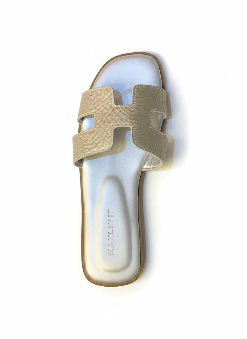 Beige Slip On Comfort Sandals for Women